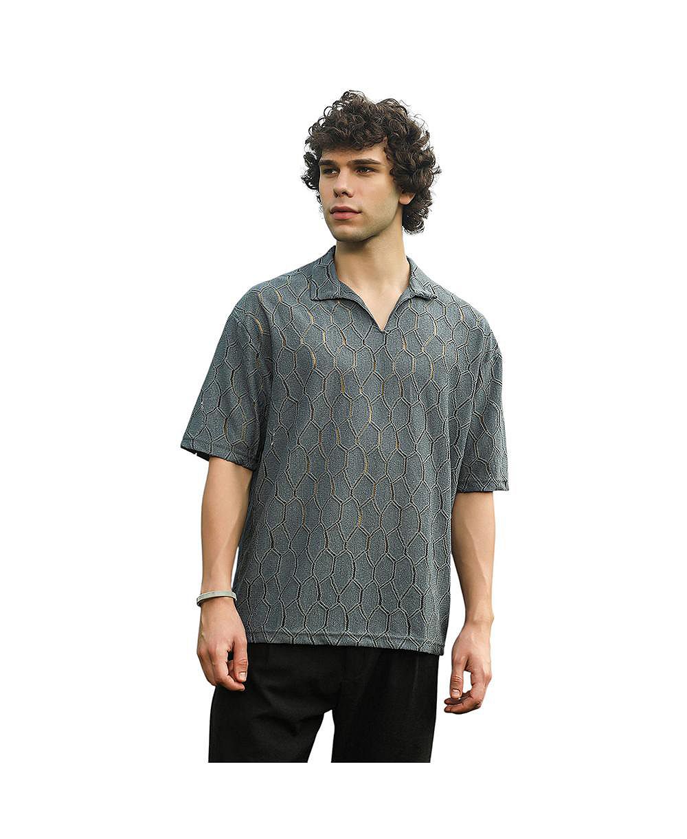 Campus Sutra Мужская рубашка поло Moon Grey Honeycomb-Knit