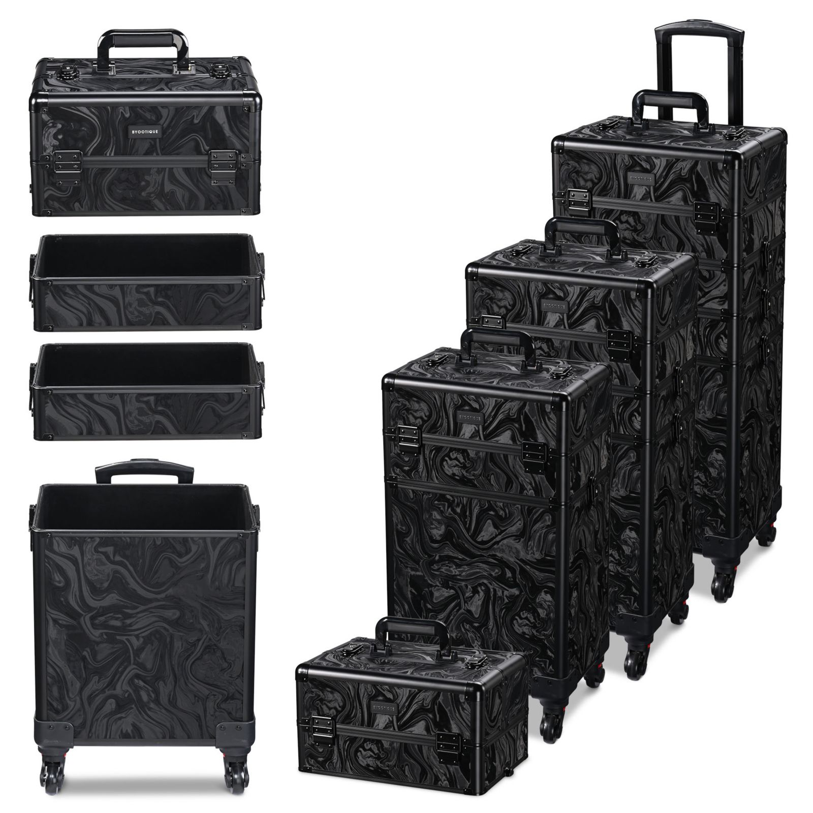 Byootique 3-Piece Makeup Train Cases Cosmetic Organizer Kit Wheel CB Dusk