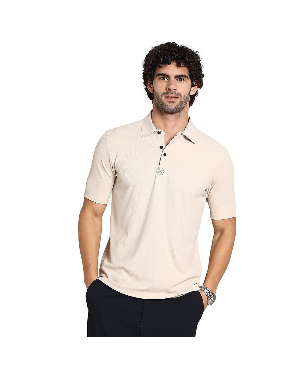 Cahoot Men's Saltbox Beige Seamless Ribbed Polo T-Shirt