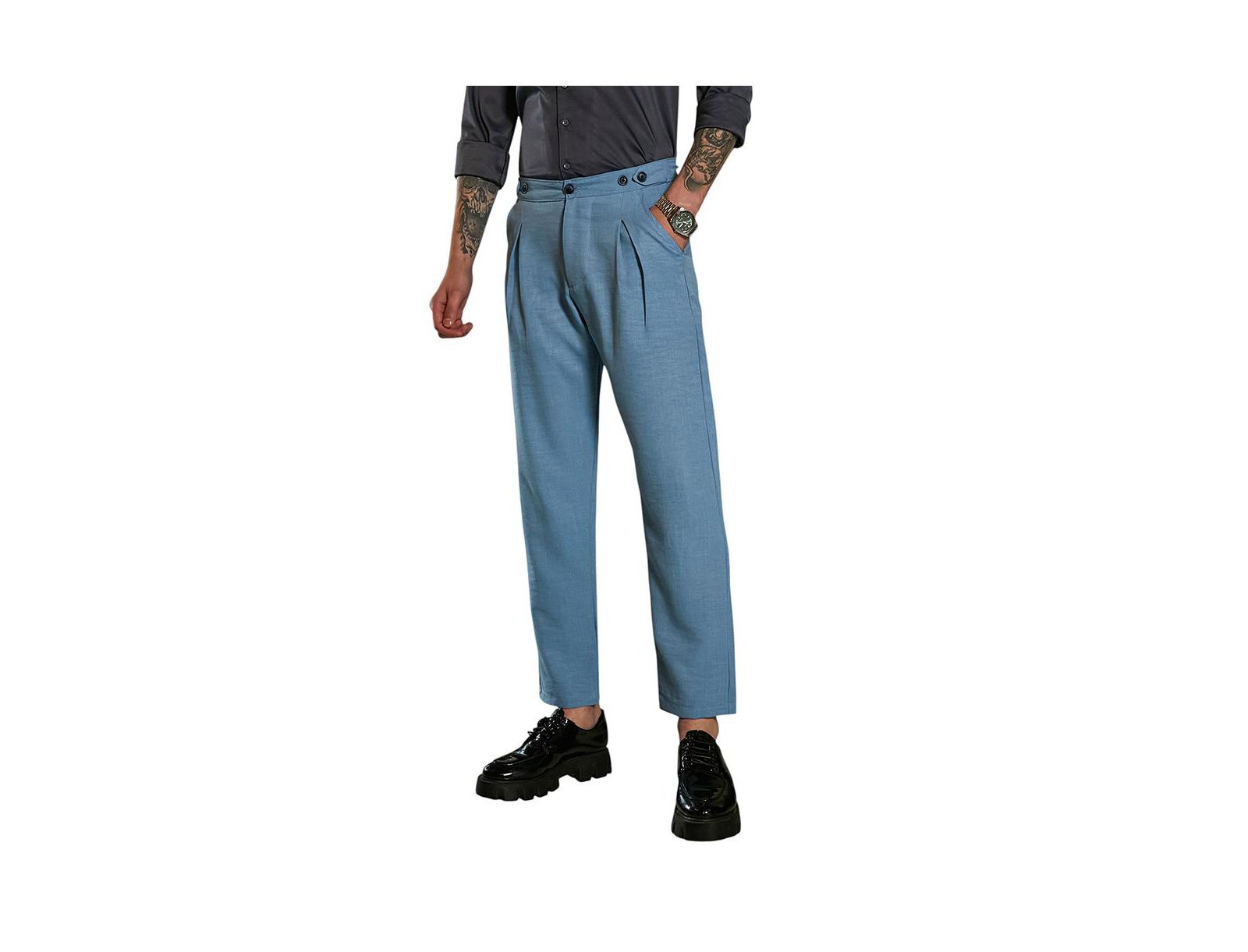 Мужские плиссированные брюки Campus Sutra Sky Blue Tailored