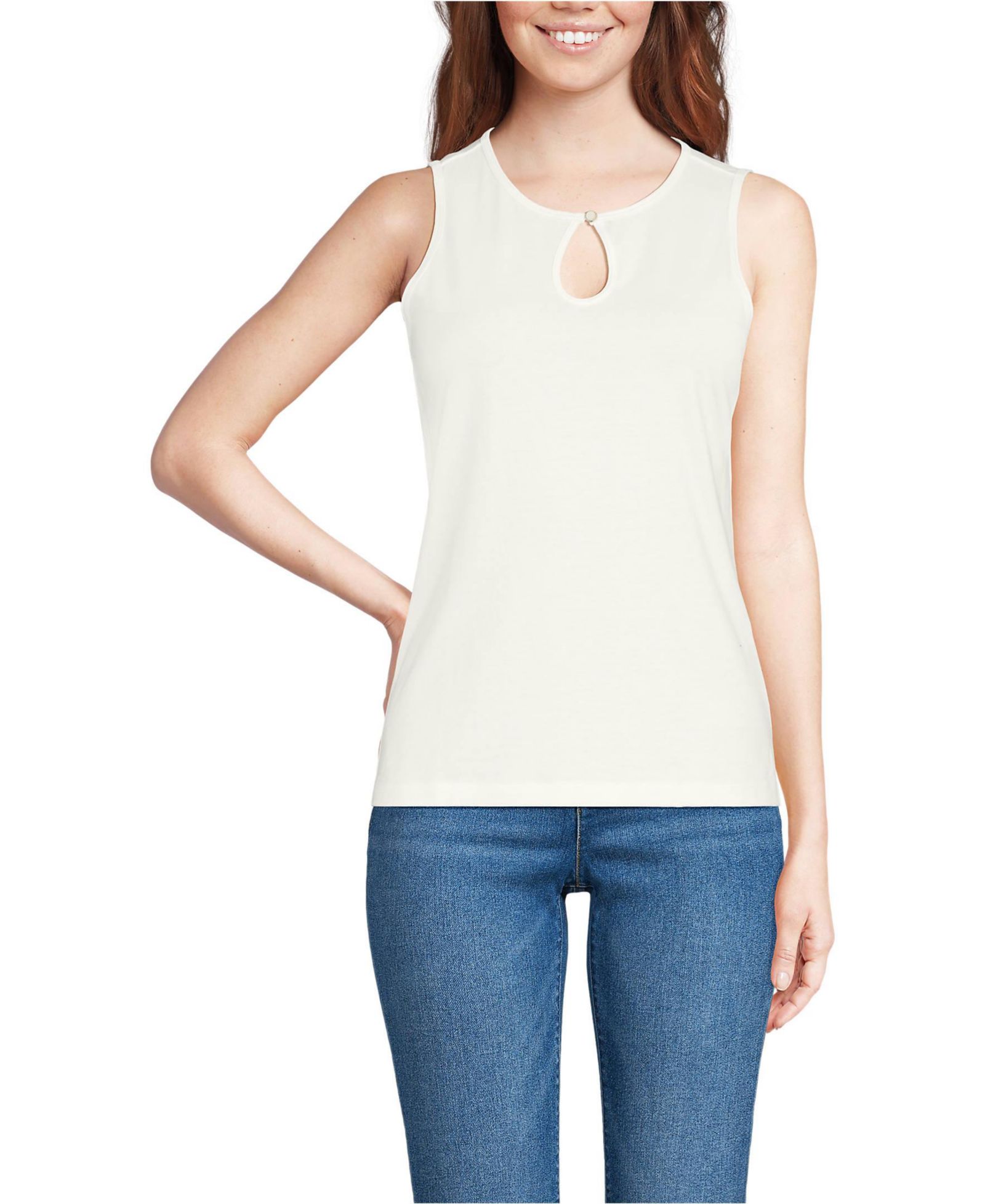 Lands' End Женский Supima топ с вырезом keyhole Petite