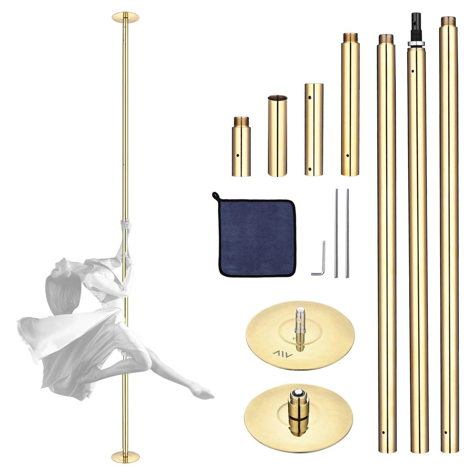 Набор для танцев Yescom 12 FT Spinning Static Dancing Pole с удлинителями Gold