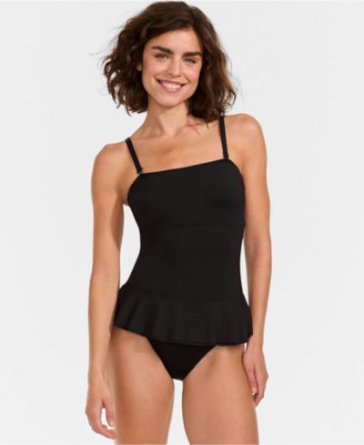 Lands' End Women's Sculpting Suit Ruffle Bandeau One Piece Swimsuit