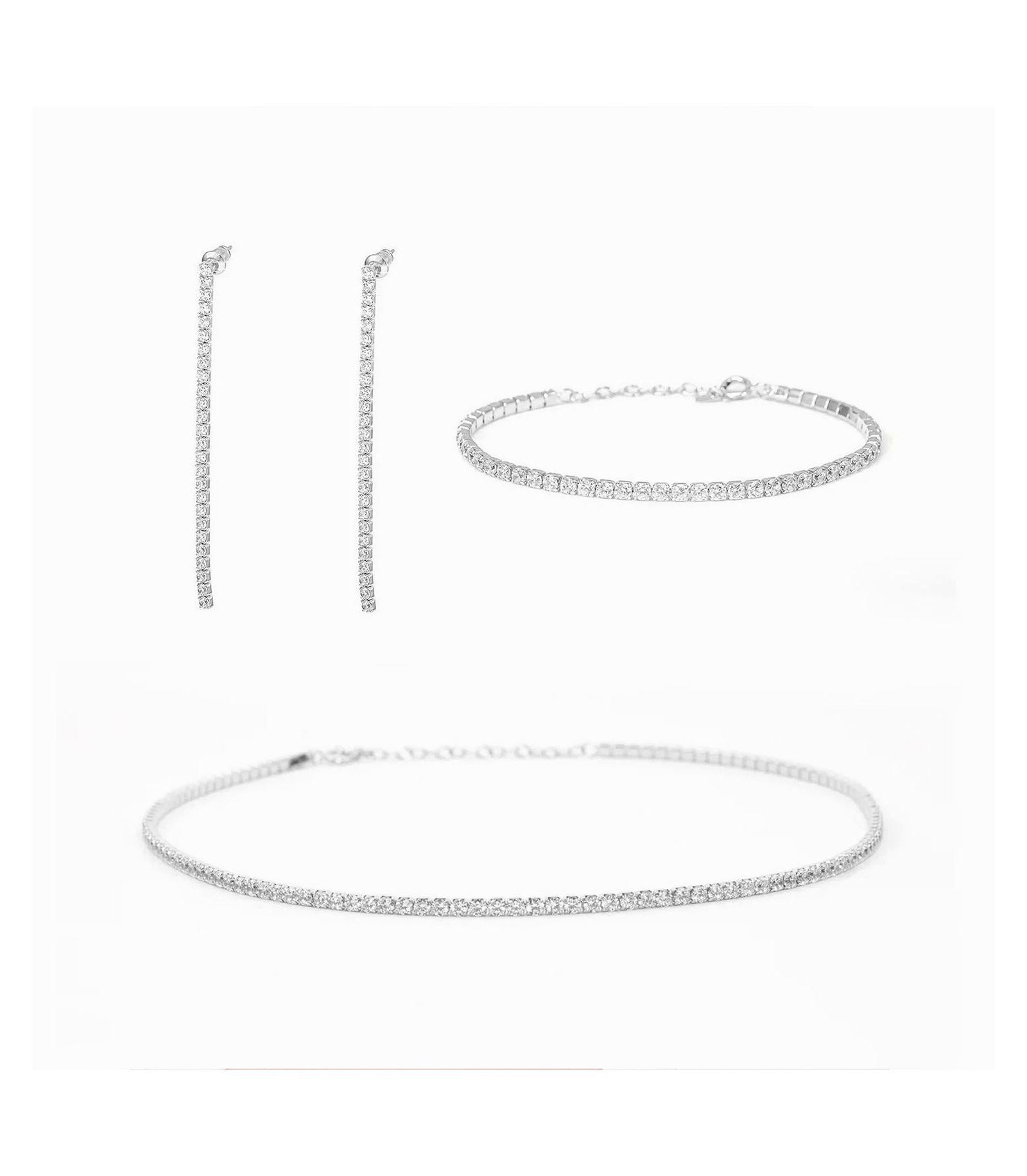 Набор украшений Sterling Plated Cherie Tennis Bracelet, Necklace & Drop Earrings