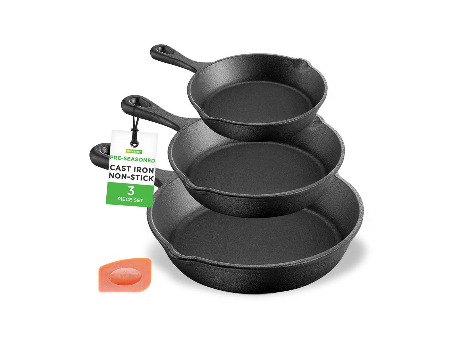 Набор сковородок из чугуна NutriChef 3 предмета - 6'' 8'' 10'' - с антипригарным покрытием
