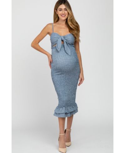 Женское миди-платье Pinkblush Blue Gingham Print с приталенным силуэтом