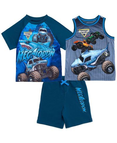 Комплект Monster Jam: футболка, майка и шорты из футера для мальчиков Grave Digger El Toro Loco Megalodon