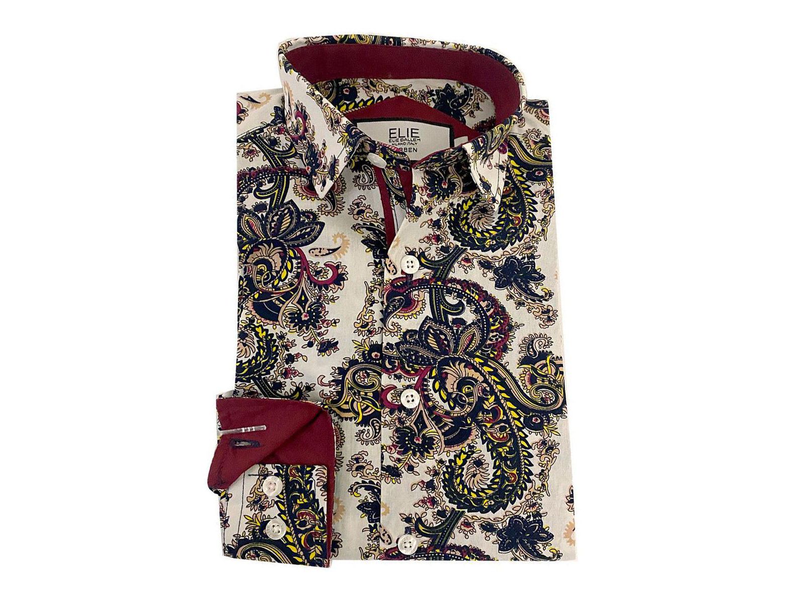 Мужская рубашка Elie Balleh Big Boys White Paisley Slim Fit Short Sleeve