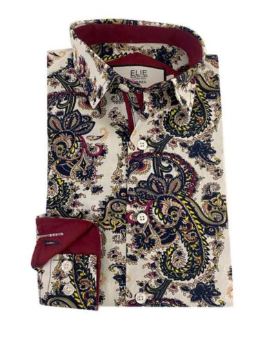 Elie Balleh Big Boys White Paisley Slim Fit Short Sleeve Shirt