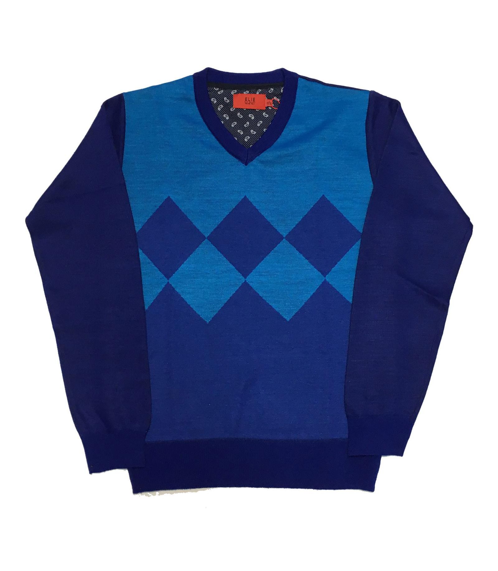 Elie Balleh Boys Royal Blue Crew Neck Argyle Sweater