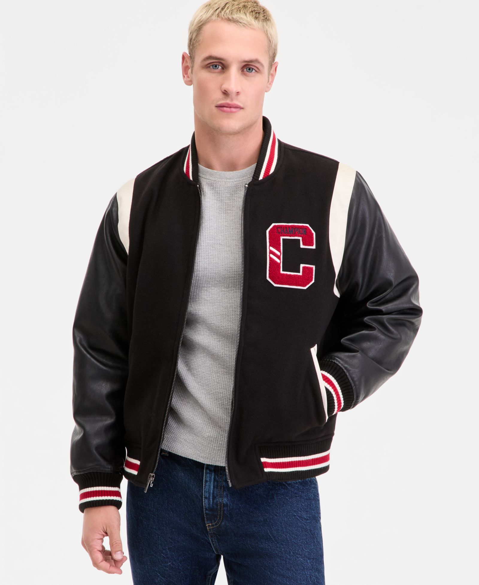Champion Men's Mixed-Media Varsity Bomber Jacket