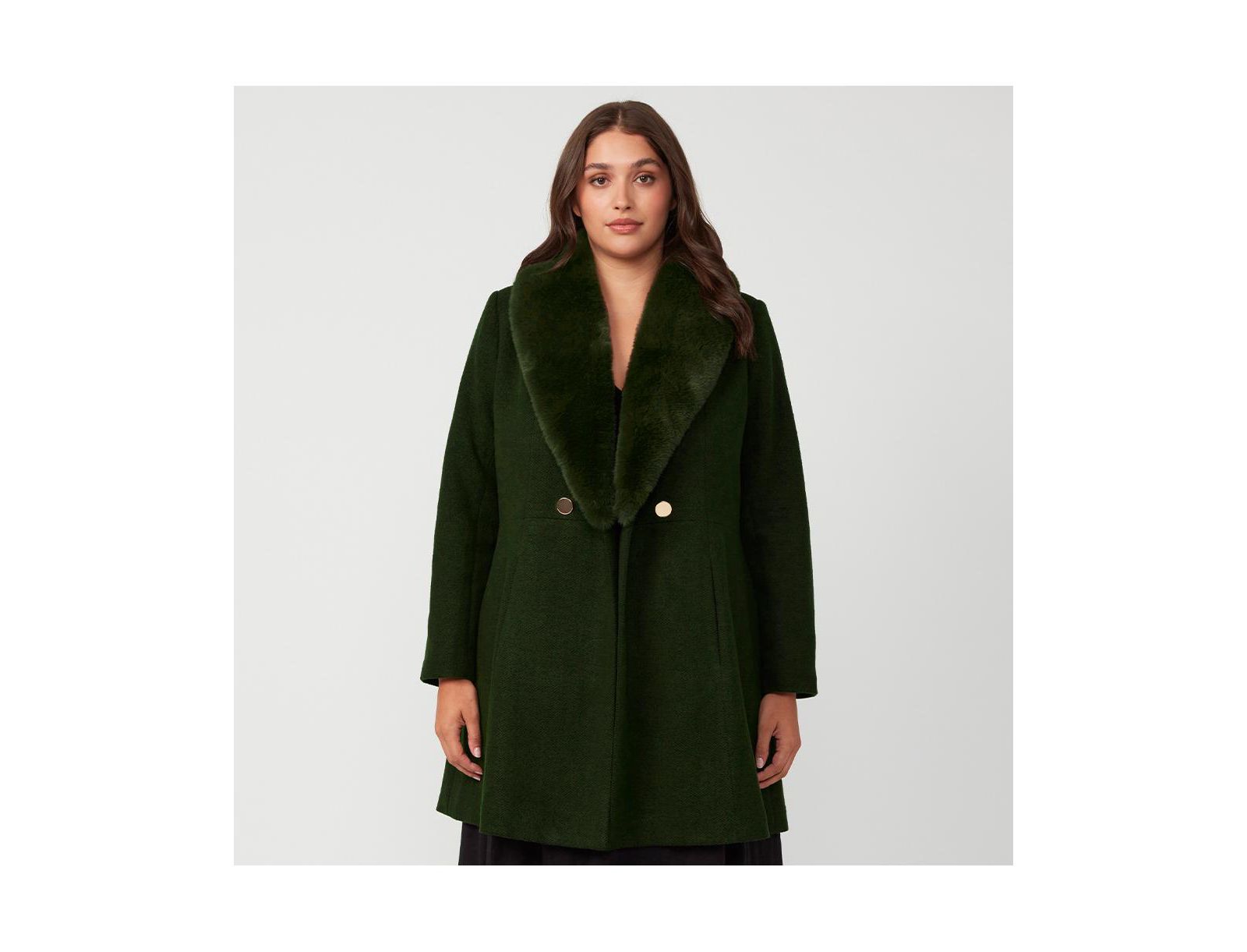 Женское пальто ESTELLE Grammys Green Olive Fur Collar