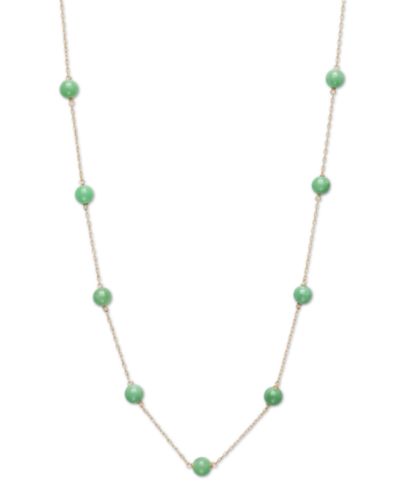 Ожерелье Dyed Green Jade Bead Station 18" в золоте 10k