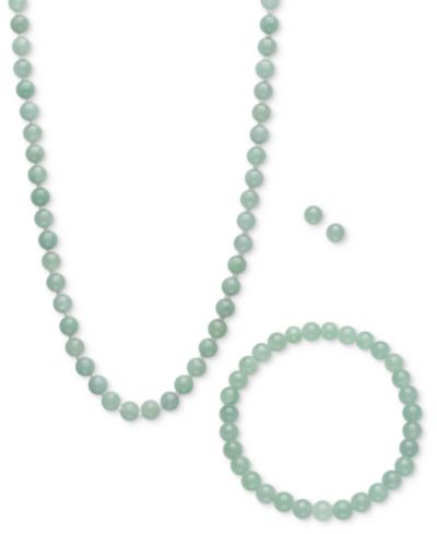 3-Pc. Set Dyed Green Jade Collar Necklace, Bracelet, & Stud Earrings