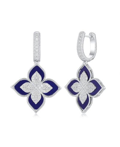 Suzy Levian Sterling Cubic Zirconia Flower Clover Hanging Earrings
