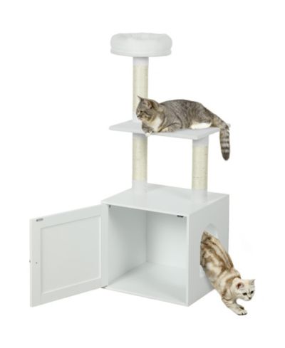 PawHut Cat Tree with Litter Box Enclosure, 2-in-1 Cat Tower for Indoor Cats