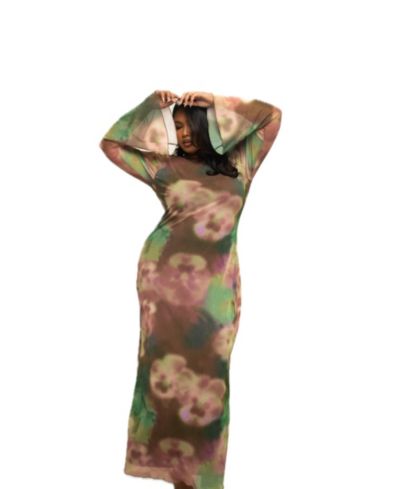 FASHION-SZN CURVE Women's Floral Print Mesh Maxi Dress