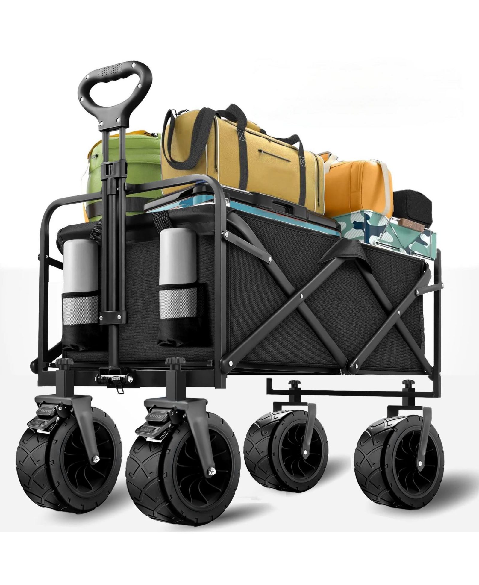 560lbs Heavy Duty Folding Garden Wagon Cart 155L Large Capacity Utility Foldable Beach Cart with All-Terrain Wheels