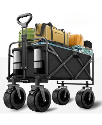 560lbs Heavy Duty Folding Garden Wagon Cart 155L Large Capacity Utility Foldable Beach Cart with All-Terrain Wheels