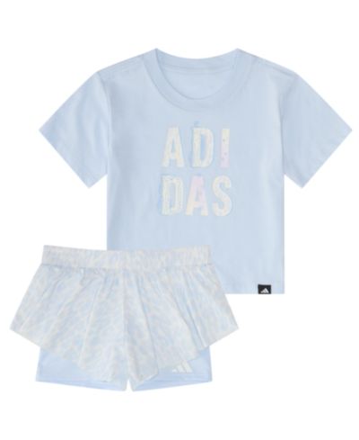 adidas Baby Girls' Short-Sleeve Graphic T-Shirt and Printed Flowy Shorts, 2-Piece Set