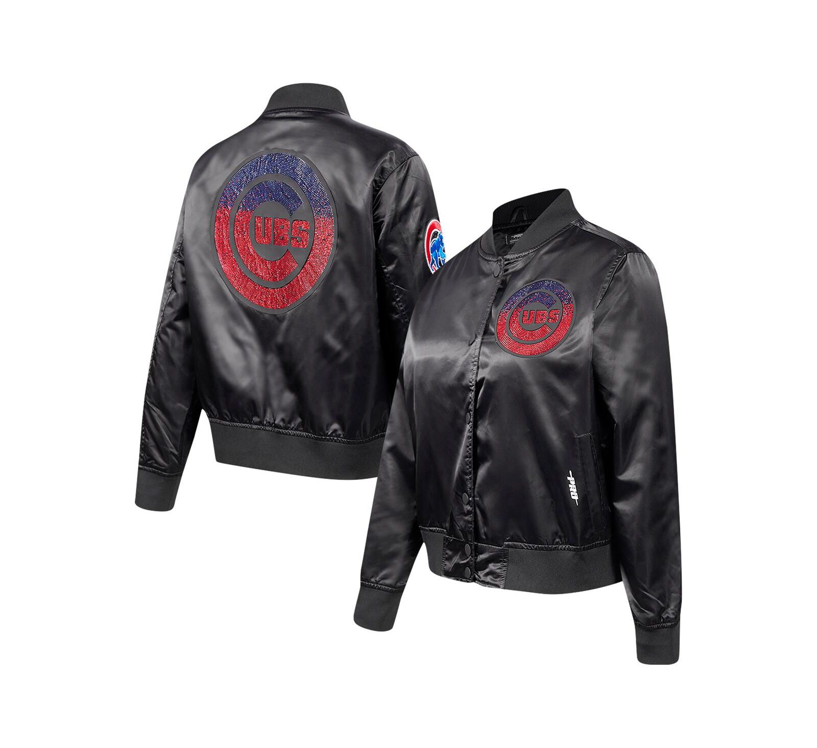 Pro Standard Women's Black Chicago Cubs Rhinestone Satin Full-Snap Jacket