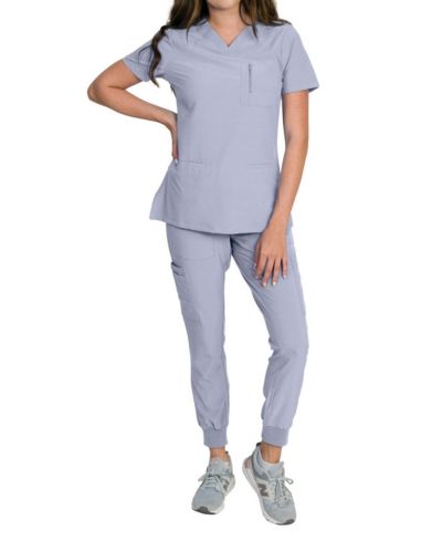 Женский комплект медицинских брюк и топа Medgear Fleur Stretch с карманом на молнии и трикотажными манжетами