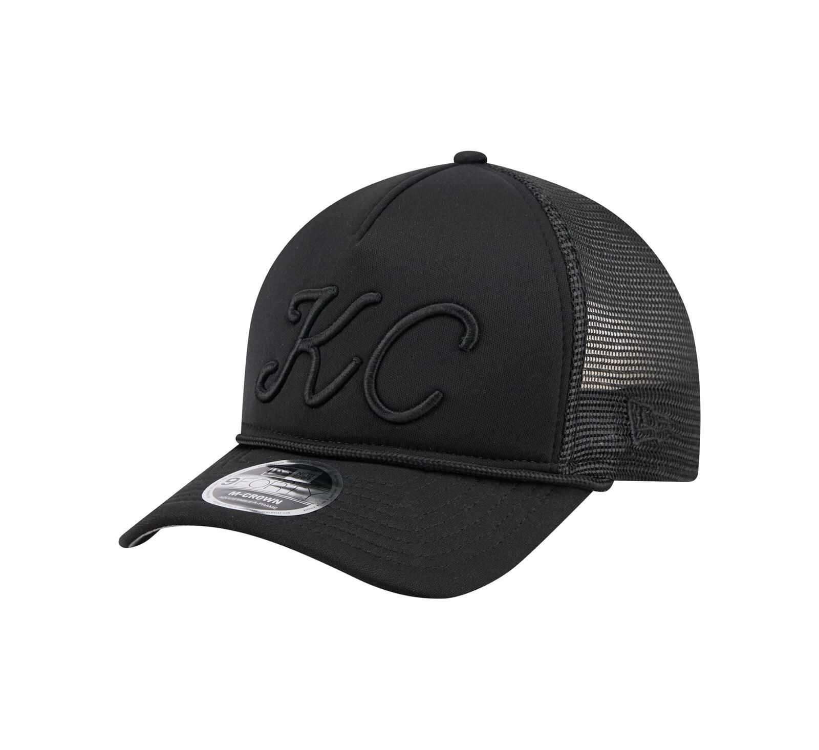 New Era Men's Black Kansas City Royals City Initial 9FORTY A-Frame M-Crown Adjustable Trucker Hat
