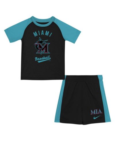 Nike Little Boys and Girls 2-Piece Black/Teal Miami Marlins 2025 City Connect Shirt and Shorts Set