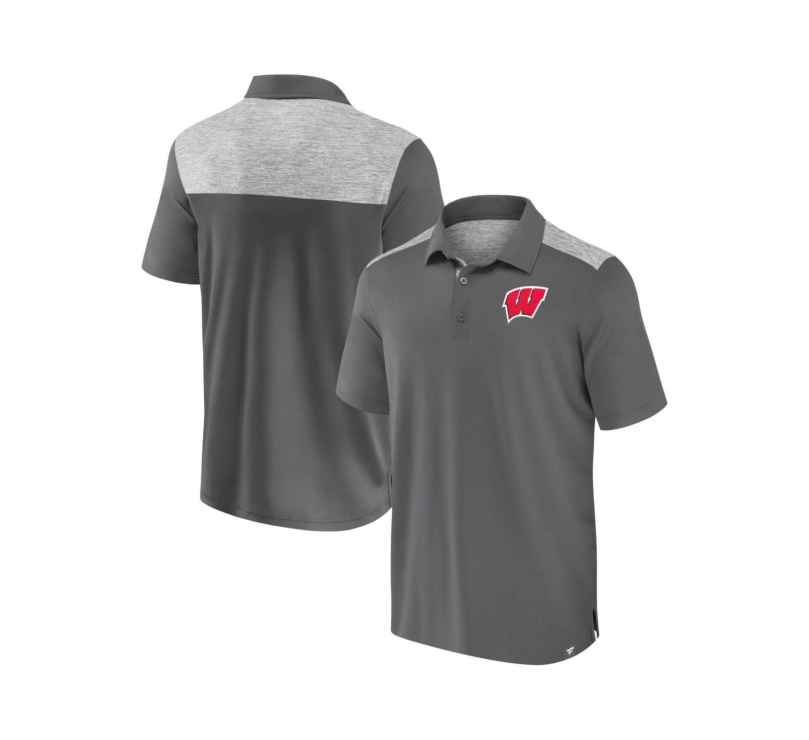 Fanatics Men's Gray Wisconsin Badgers Iconic Brushed Blocked Polo Shirt