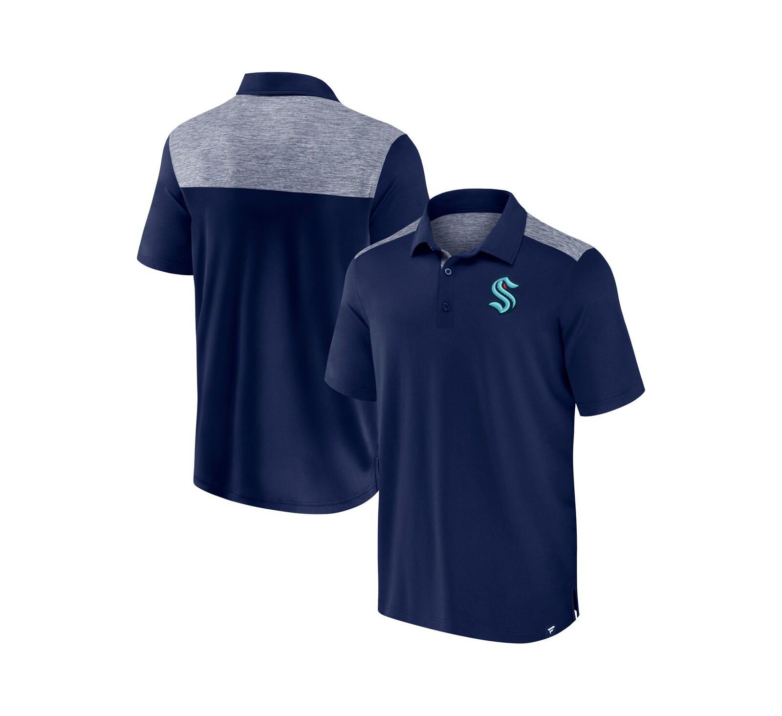 Fanatics Men's Navy Seattle Kraken Iconic Brushed Blocked Polo Shirt