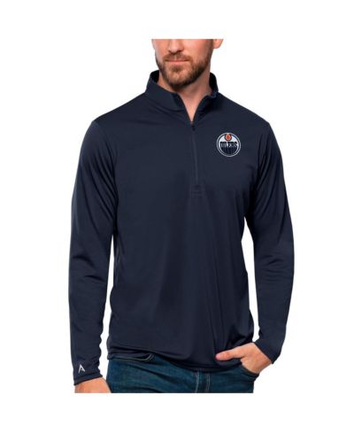 Antigua Men's Navy Edmonton Oilers Tribute Quarter-Zip Pullover Sweatshirt