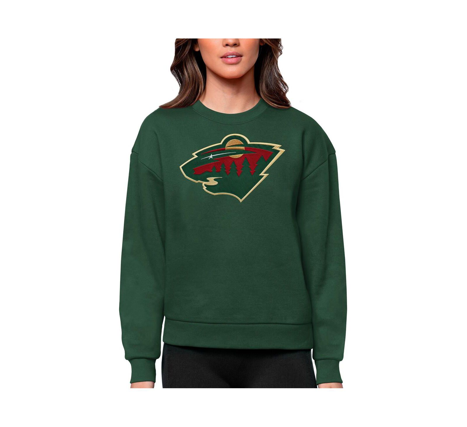 Женский свитшот Antigua Green Minnesota Wild Primary Logo Team Logo Victory Crewneck Pullover