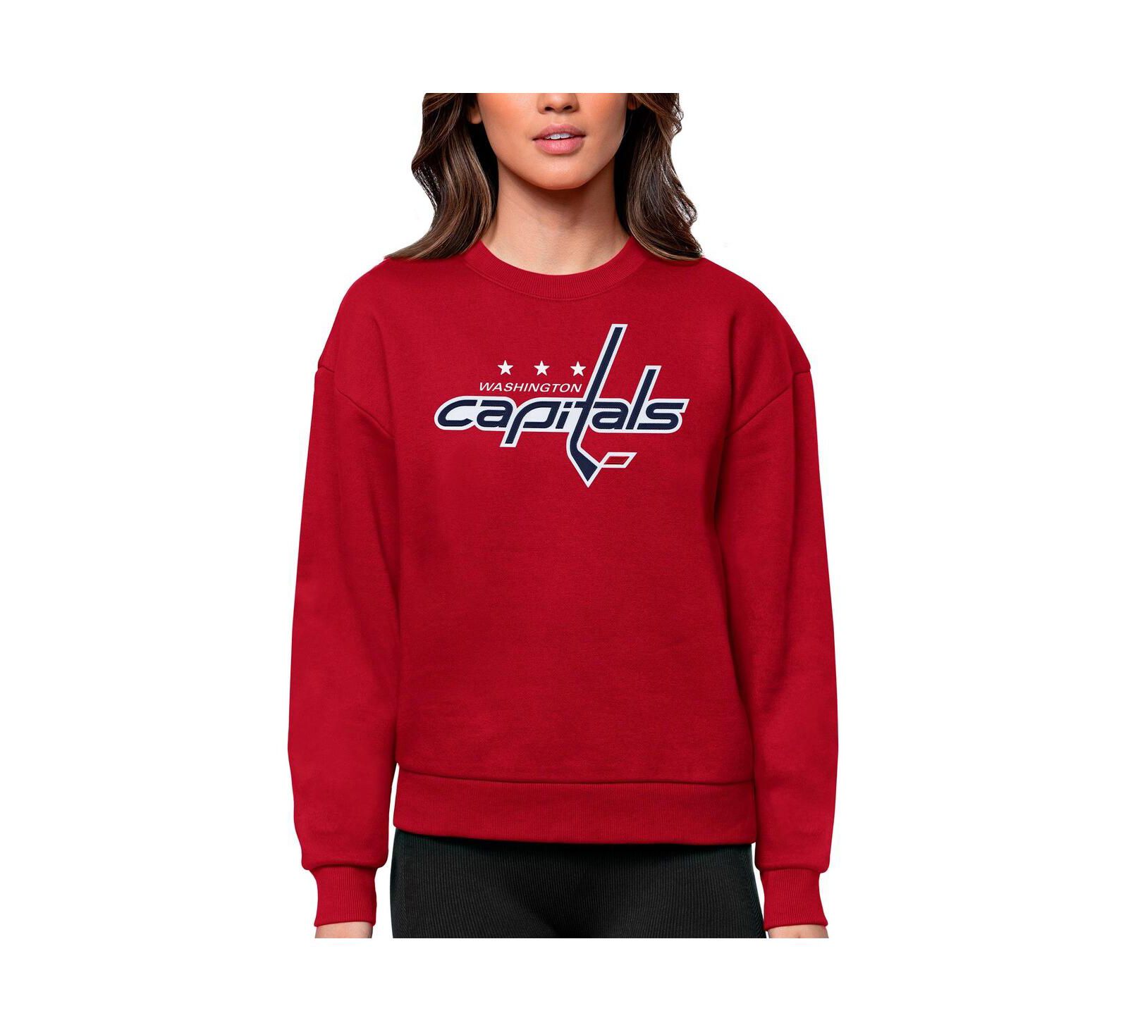Женская толстовка Antigua Red Washington Capitals Primary Logo Team Logo Victory Crewneck Pullover