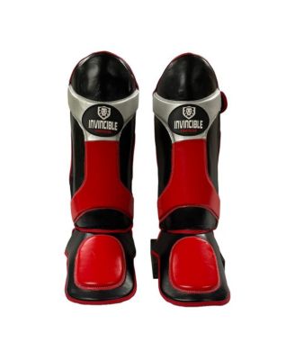 Invincible Shin & Instep - Premium Synthetic Leather Shin Guards for Muay Thai, MMA, Martial Arts Training & Sparring,Black/Red/Silver - Durable Protection for Adults, Teens, Men, and Women