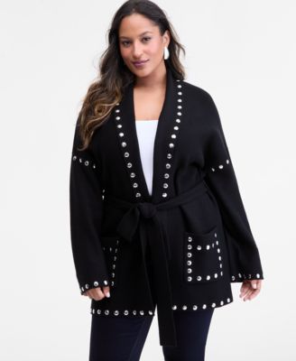 I.N.C. International Concepts Plus Size Studded Tie-Waist Cardigan, Macy's Exclusive