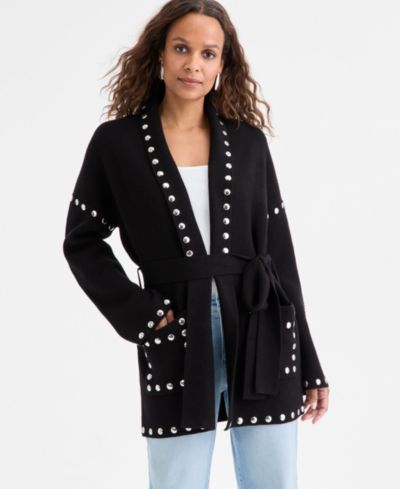 I.N.C. International Concepts Petite Studded Belted Cardigan, Macy's Exclusive