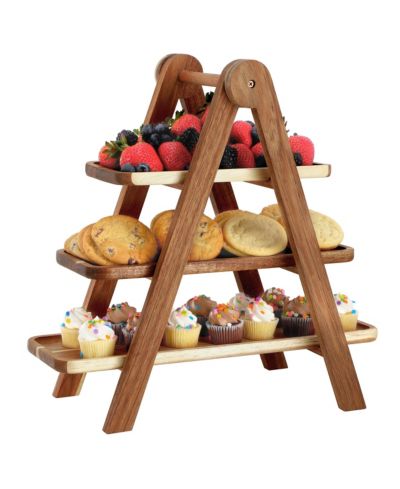 MegaChef Acacia Wood 3 Tiered Rectangular Ladder Tray Set