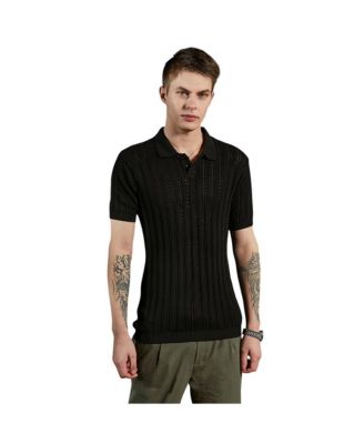 Мужская поло T-shirt Campus Sutra Obsidian Black Stripe-Textured