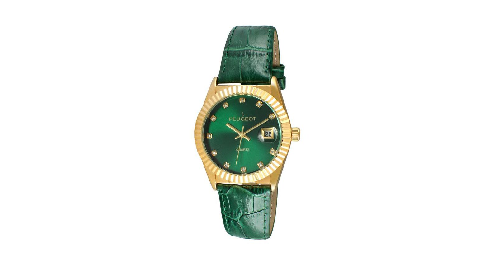 Peugeot Women's Green 36mm Fluted Bezel Watch with Leather Strap
