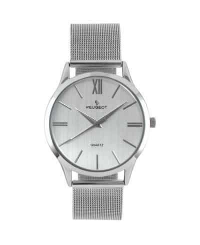 Peugeot Мужские часы Peugeot 40mm Silver Dial Slim Case Stainless Steel Mesh