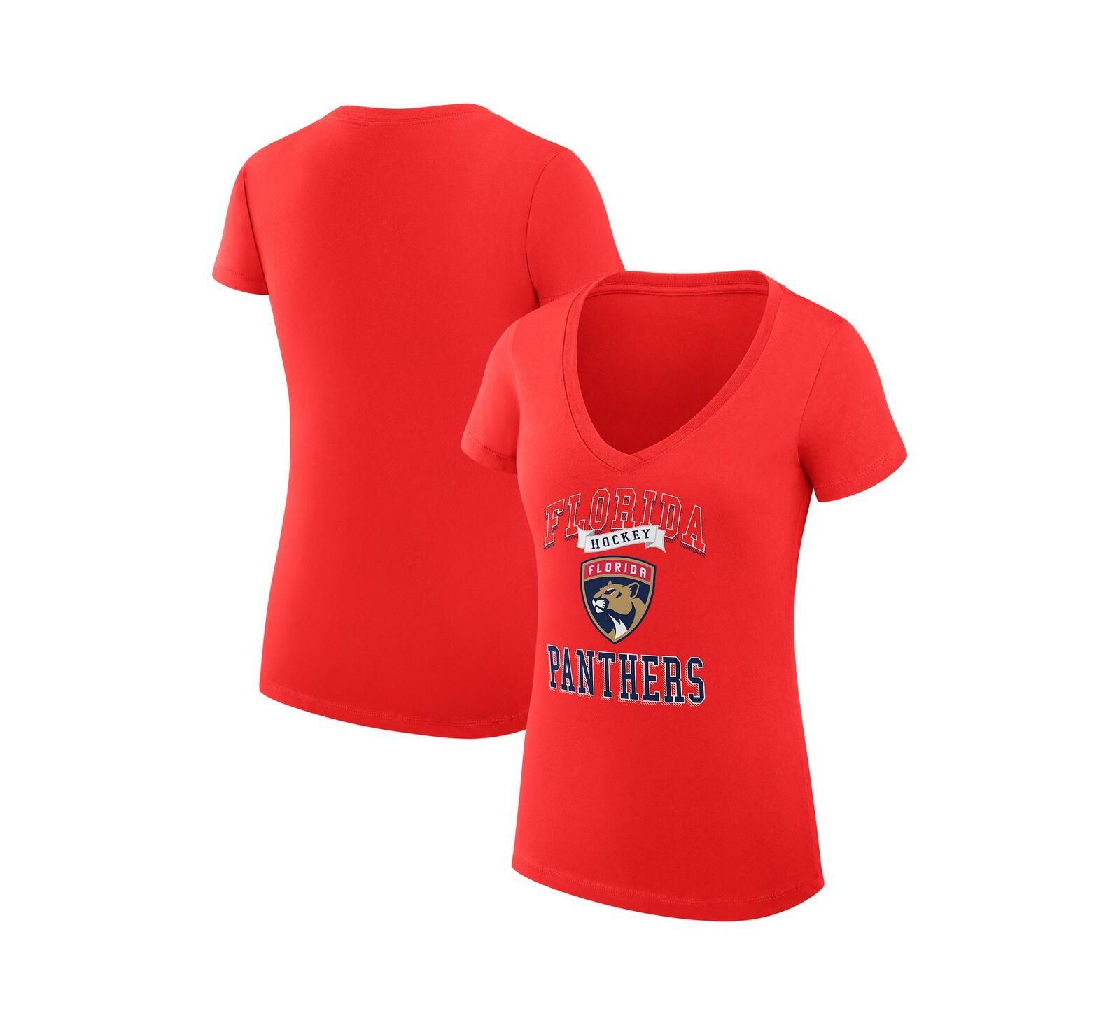 G-III 4Her by Carl Banks Women's Red Florida Panthers Team Logo Graphic V-Neck Fitted T-Shirt