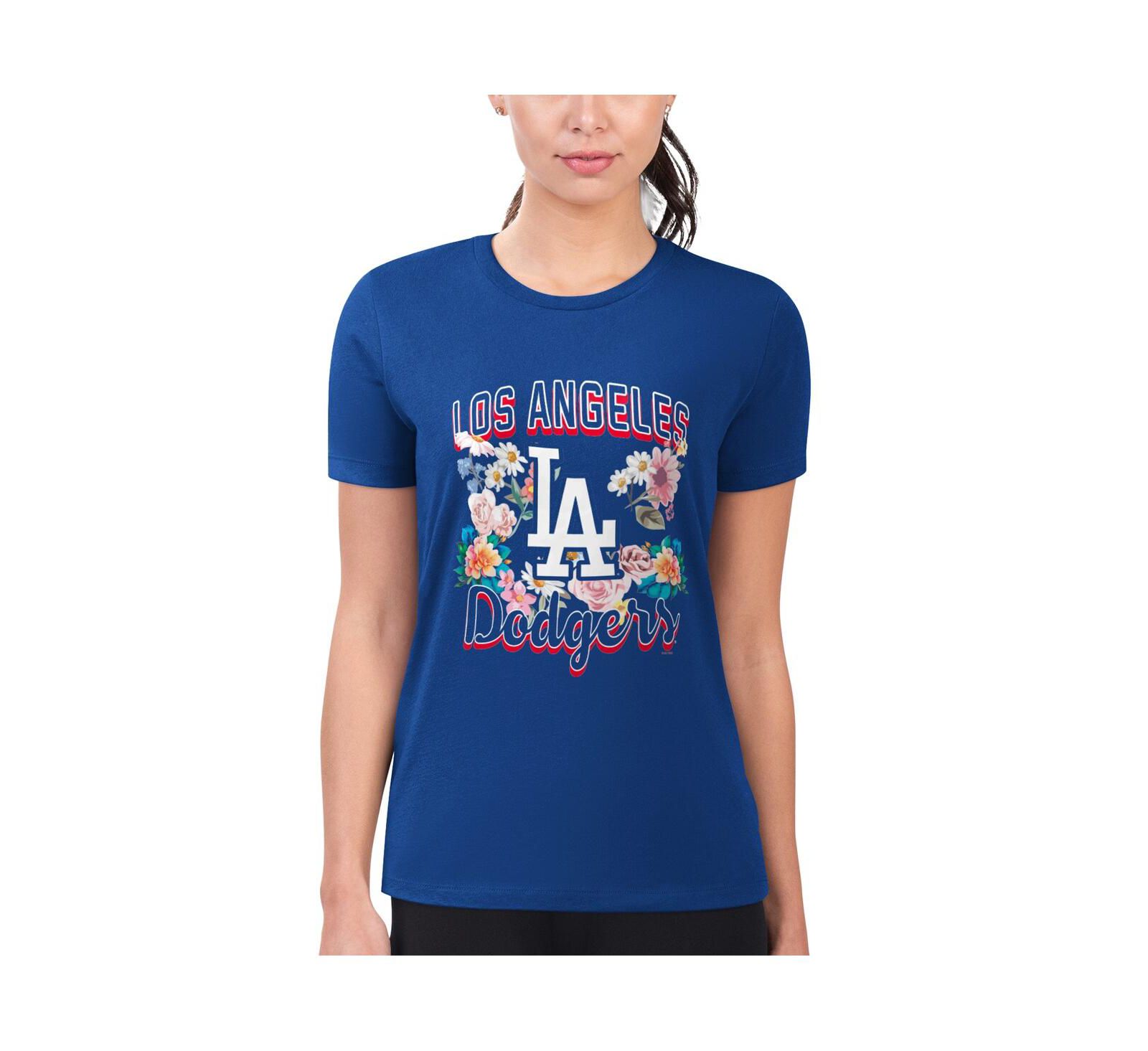 G-III 4Her by Carl Banks Women's Royal Los Angeles Dodgers Flowers Graphic Fitted T-Shirt