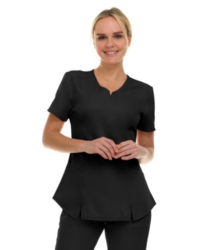 Medichic Women's Scrubs V-Neck Notch Fashion Stretch Scrub Top with Two Pockets, Flex Easy Care Fabric, Bubble Gum, Large