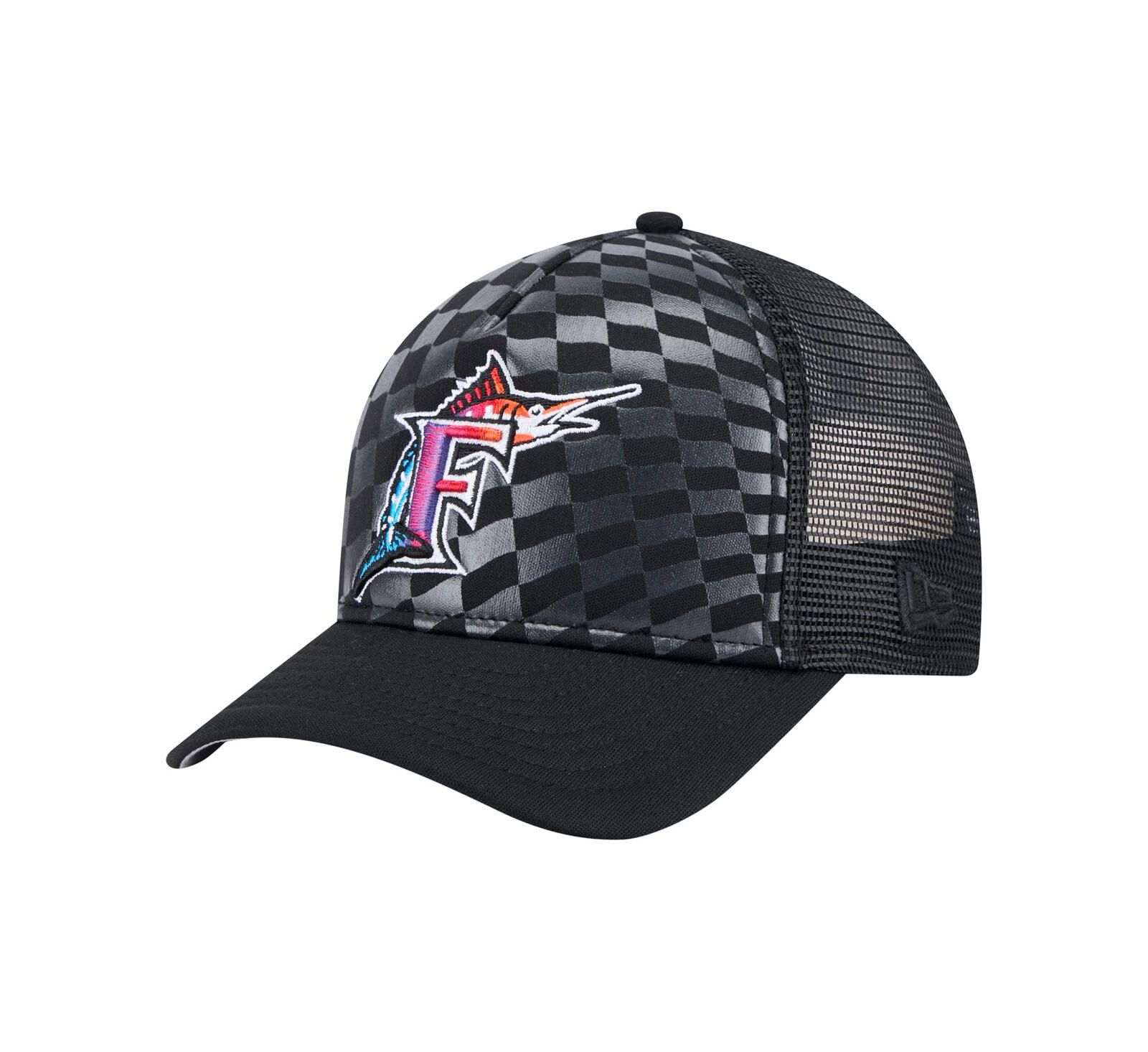 Мужская кепка New Era Black Florida Marlins Cooperstown Collection Gradient 9FORTY A-Frame M-Crown Trucker регулируемая