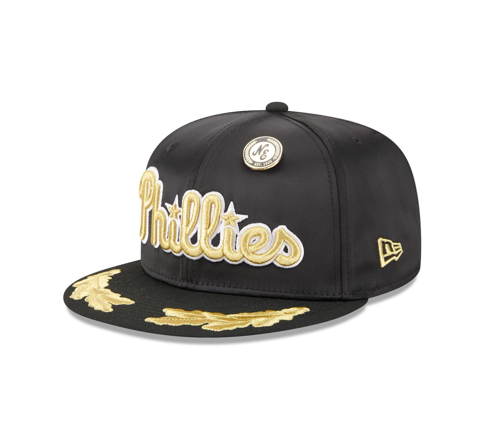 New Era Men's Black Philadelphia Phillies 2025 59FIFTY Day Gold Leaf 59FIFTY Fitted Hat