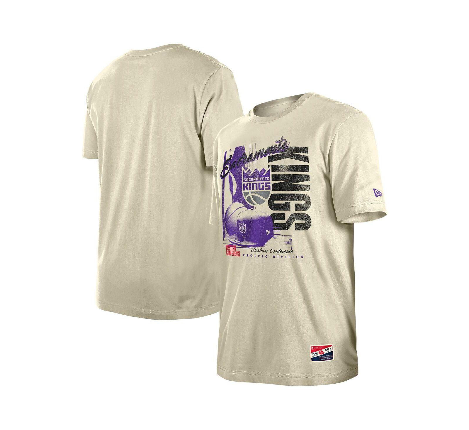 New Era Men's Cream Sacramento Kings Distressed Throwback Vintage Color Pack T-Shirt