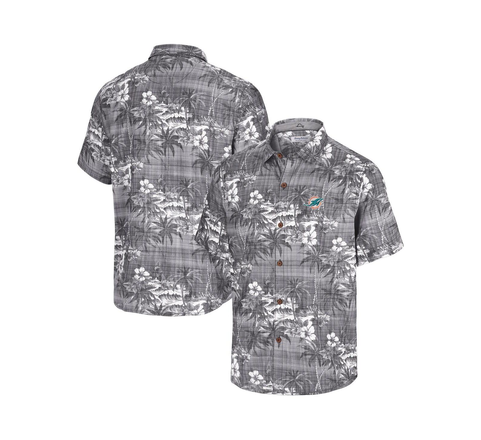 Мужская рубашка Tommy Bahama Black Miami Dolphins Coconut Point Isla Palmetta Camp Button-Up