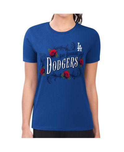 G-III 4Her by Carl Banks Women's Royal Los Angeles Dodgers Retro Roses Fitted T-Shirt
