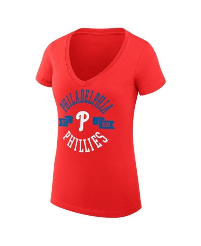 G-III 4Her by Carl Banks Women's Red Philadelphia Phillies City Graphic V-Neck Fitted T-Shirt
