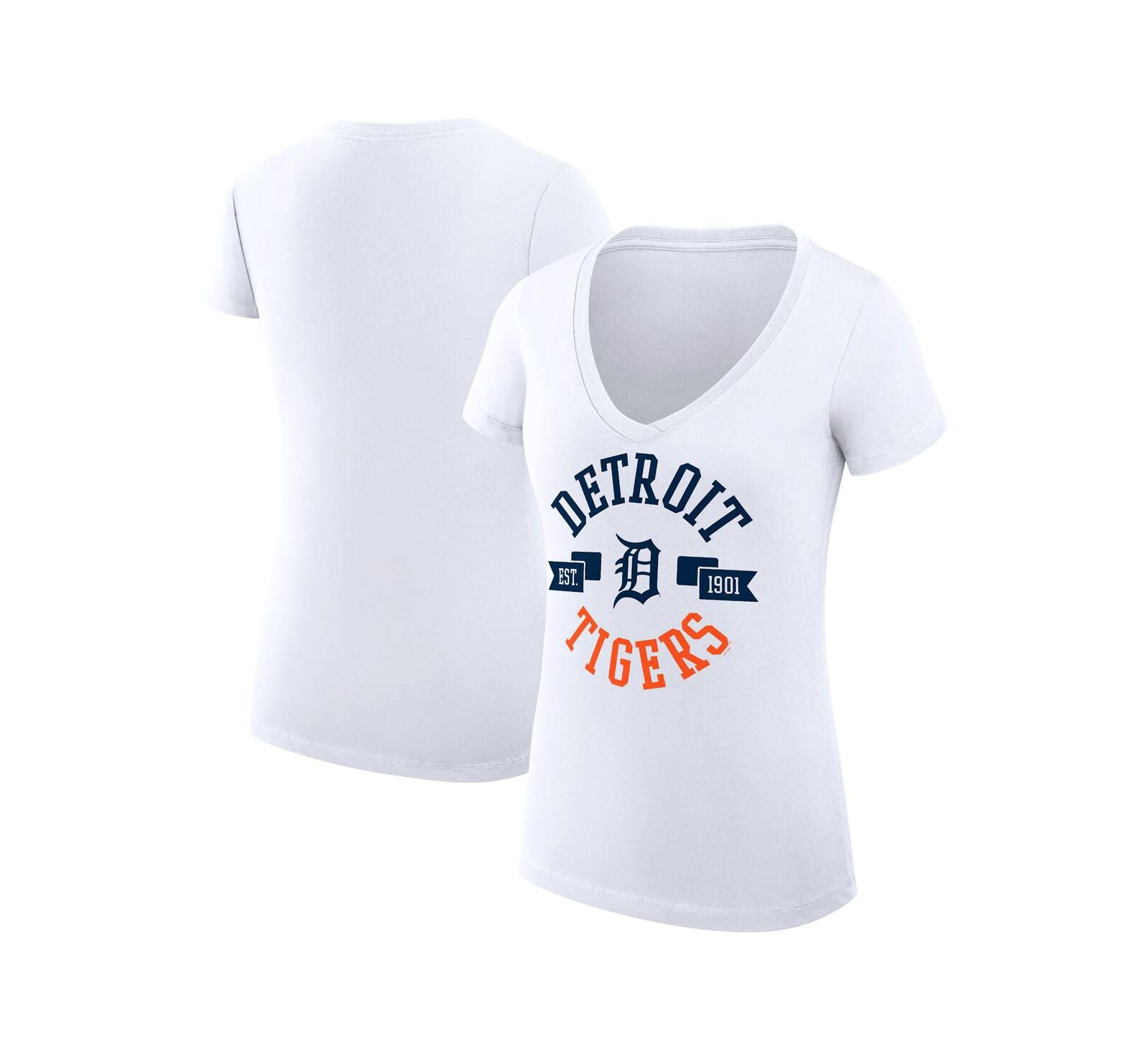 G-III 4Her by Carl Banks Women's White Detroit Tigers City Graphic V-Neck Fitted T-Shirt